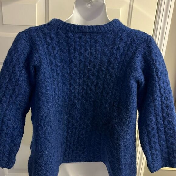 Carraigdonn Made in Ireland Blue Fit Flare Cable Knit Merino Wool Cardigan-Small - Picture 10 of 13